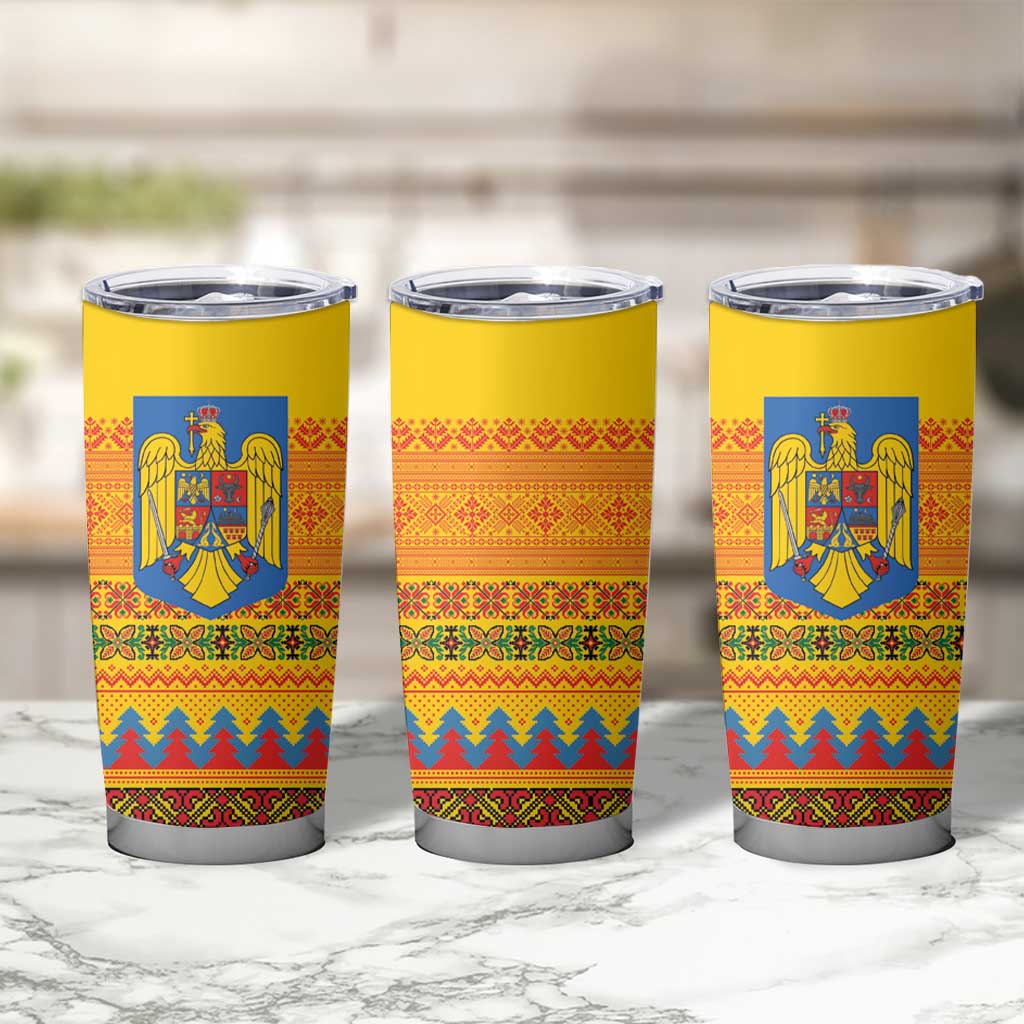 Romania Merry Christmas Tumbler Cup Romania Emblem Traditional Folk Art - Wonder Print Shop