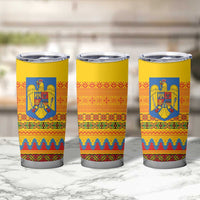 Romania Merry Christmas Tumbler Cup Romania Emblem Traditional Folk Art - Wonder Print Shop
