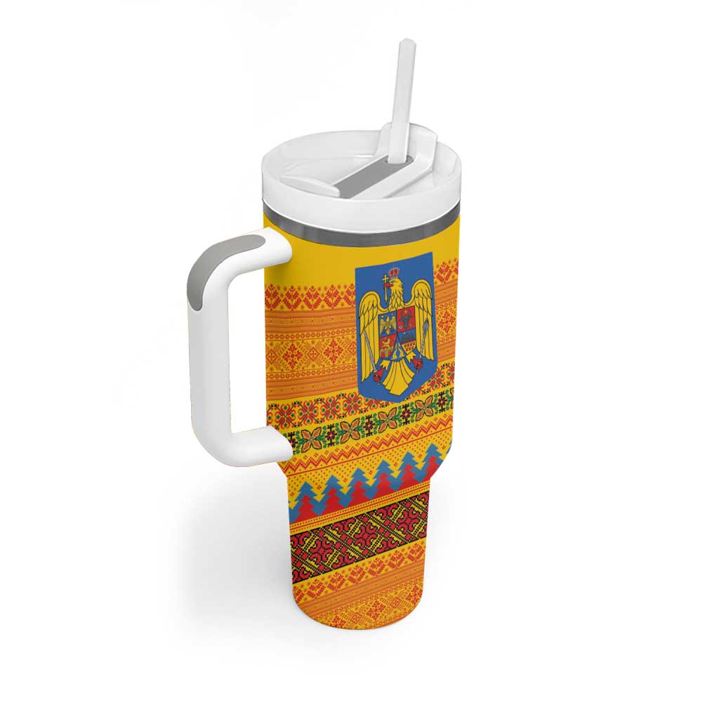 Romania Merry Christmas Tumbler With Handle Romania Emblem Traditional Folk Art - Wonder Print Shop