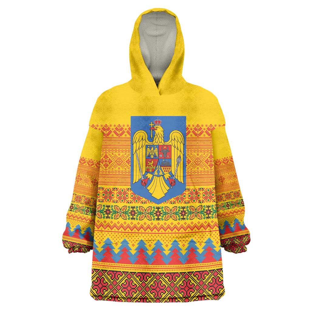 Romania Merry Christmas Wearable Blanket Hoodie Romania Emblem Traditional Folk Art - Wonder Print Shop