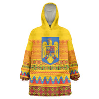 Romania Merry Christmas Wearable Blanket Hoodie Romania Emblem Traditional Folk Art - Wonder Print Shop