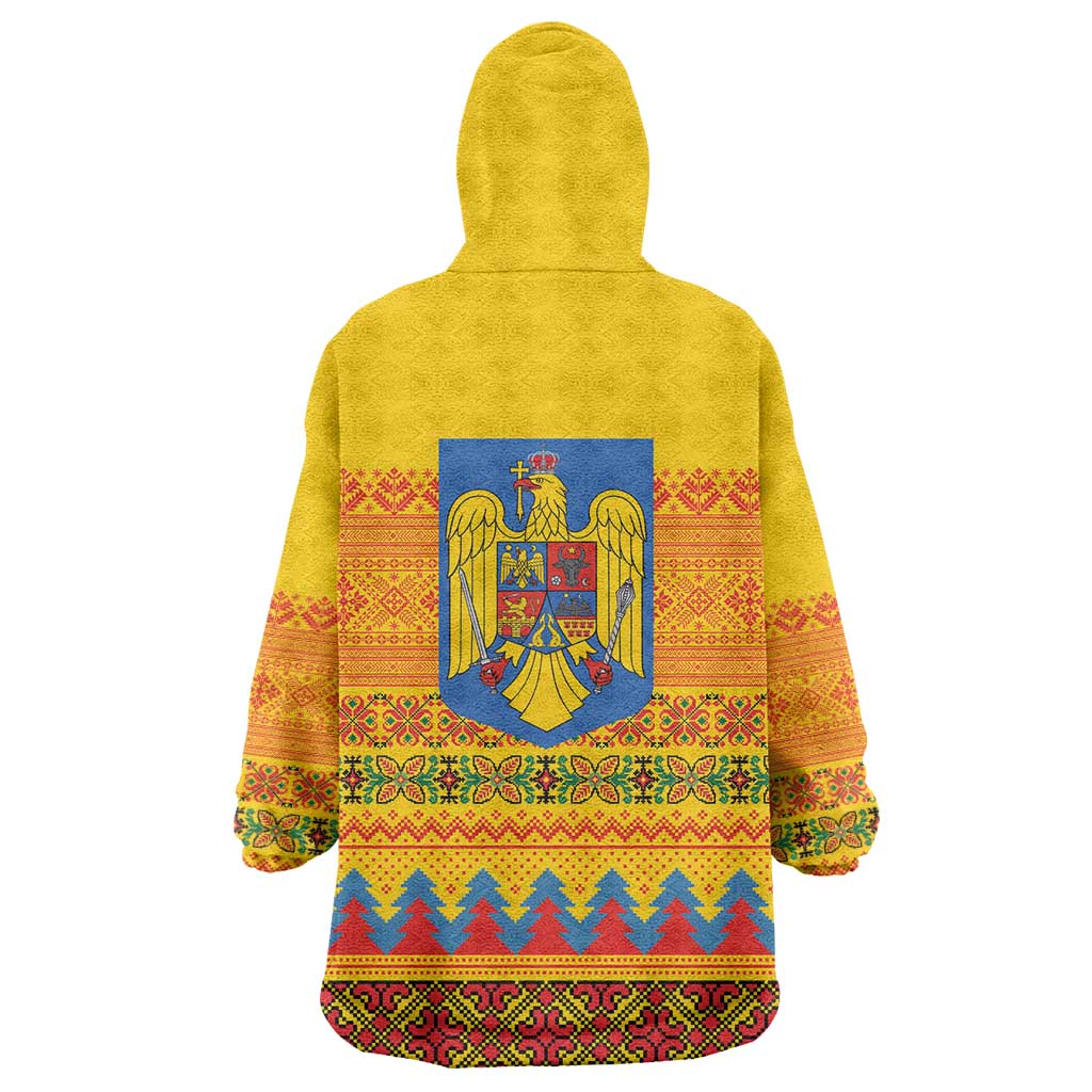 Romania Merry Christmas Wearable Blanket Hoodie Romania Emblem Traditional Folk Art - Wonder Print Shop