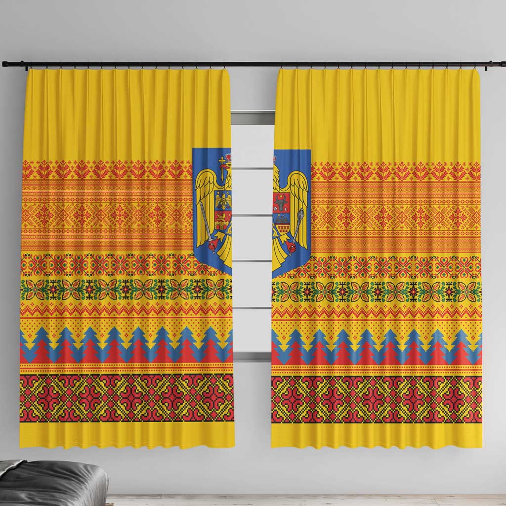Romania Merry Christmas Window Curtain Romania Emblem Traditional Folk Art - Wonder Print Shop