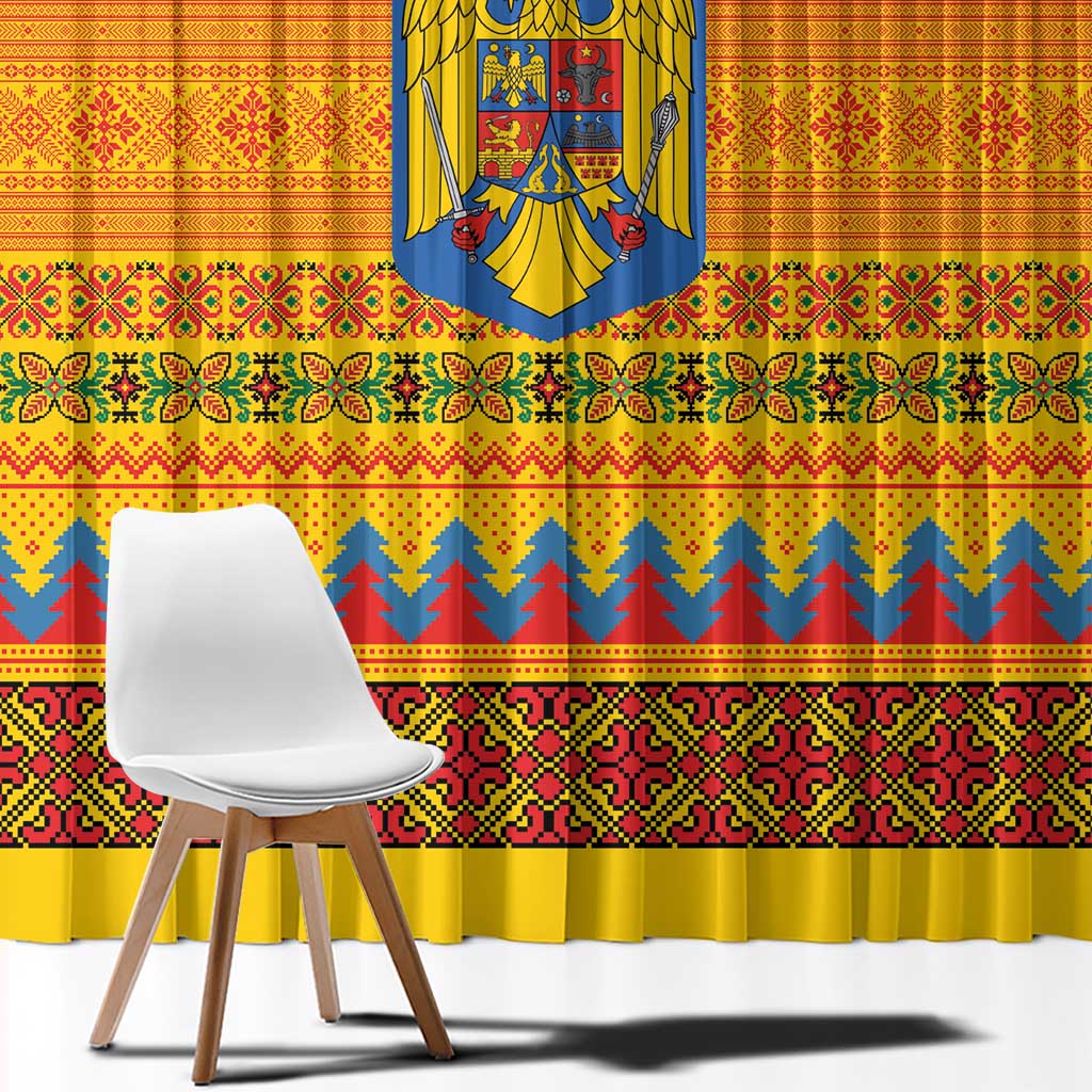 Romania Merry Christmas Window Curtain Romania Emblem Traditional Folk Art - Wonder Print Shop