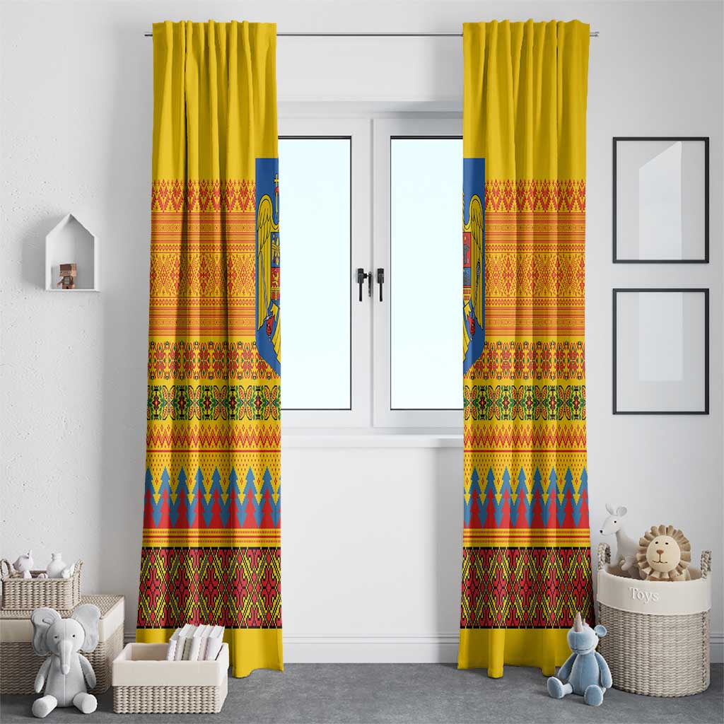 Romania Merry Christmas Window Curtain Romania Emblem Traditional Folk Art - Wonder Print Shop
