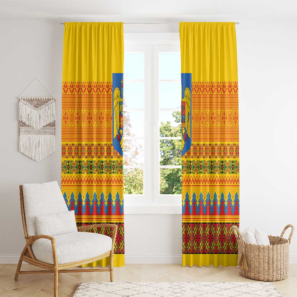 Romania Merry Christmas Window Curtain Romania Emblem Traditional Folk Art - Wonder Print Shop