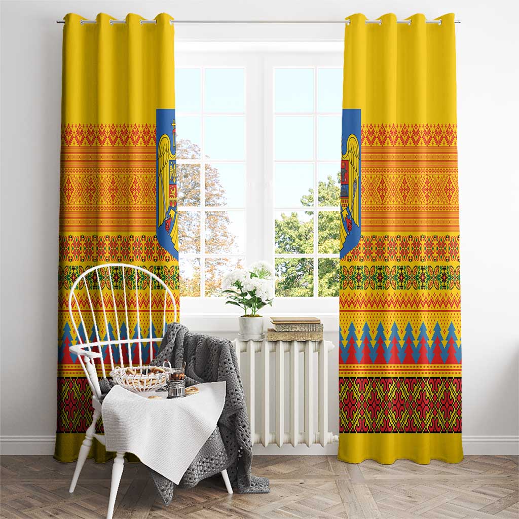 Romania Merry Christmas Window Curtain Romania Emblem Traditional Folk Art - Wonder Print Shop