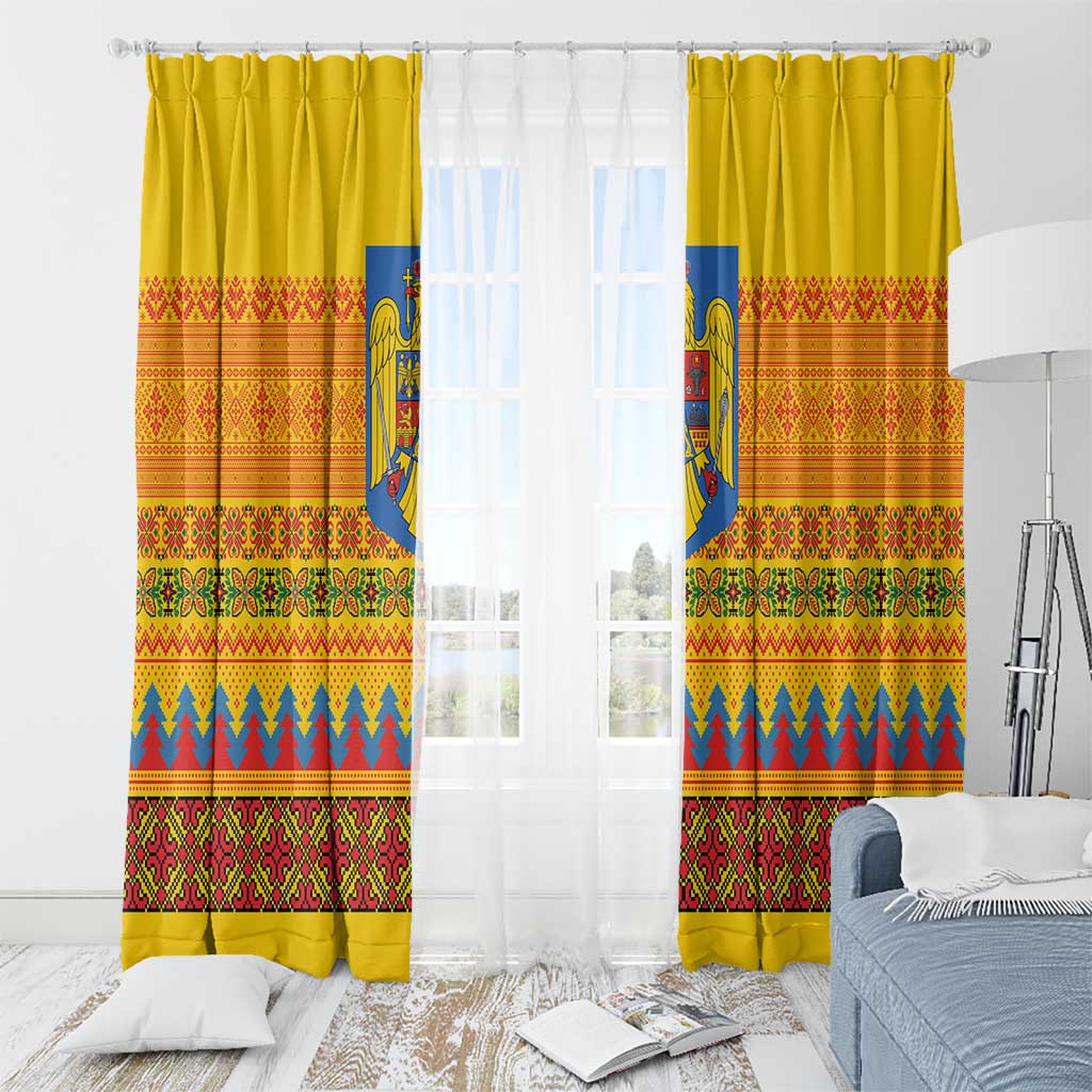 Romania Merry Christmas Window Curtain Romania Emblem Traditional Folk Art - Wonder Print Shop