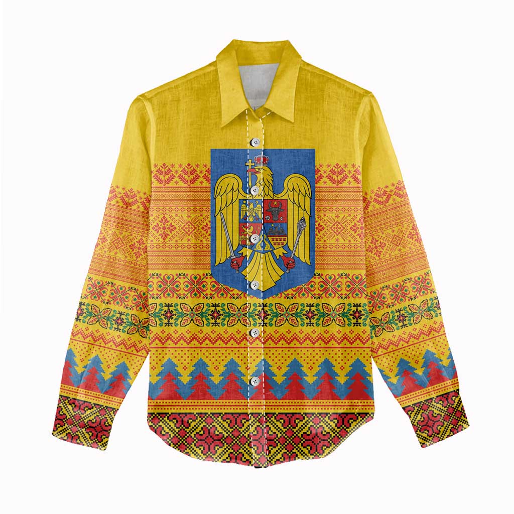 Romania Merry Christmas Women Casual Shirt Romania Emblem Traditional Folk Art - Wonder Print Shop