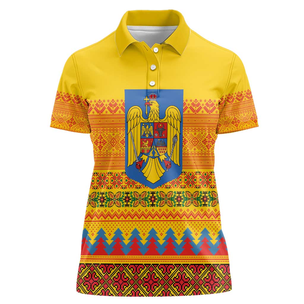 Romania Merry Christmas Women Polo Shirt Romania Emblem Traditional Folk Art - Wonder Print Shop