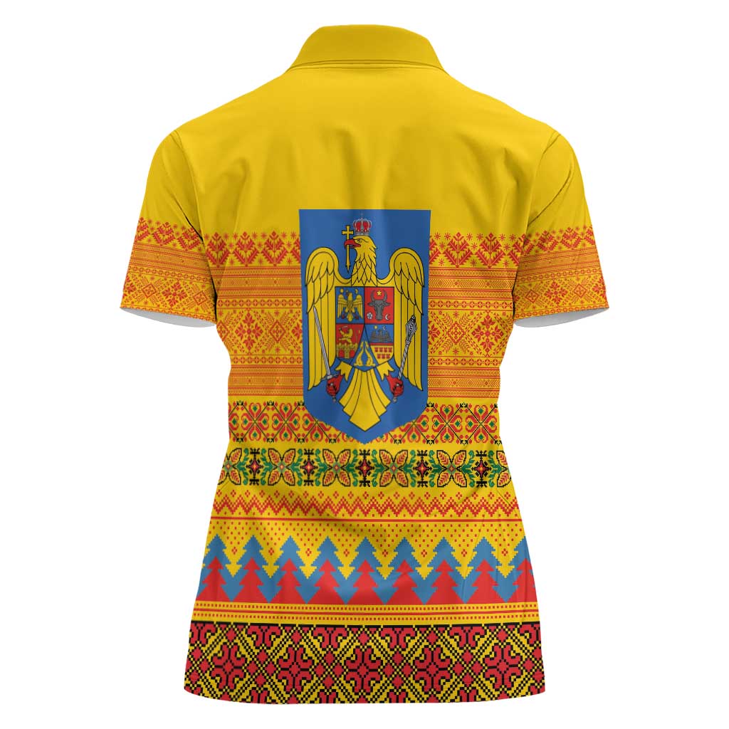 Romania Merry Christmas Women Polo Shirt Romania Emblem Traditional Folk Art - Wonder Print Shop