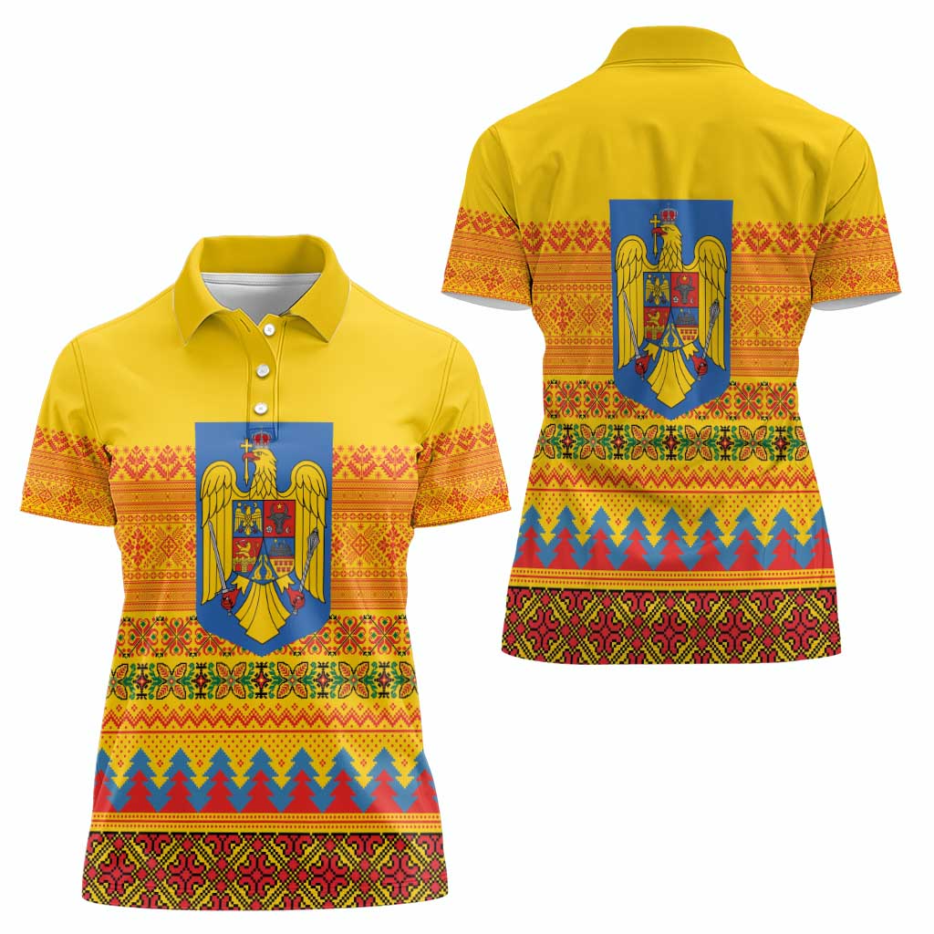 Romania Merry Christmas Women Polo Shirt Romania Emblem Traditional Folk Art - Wonder Print Shop