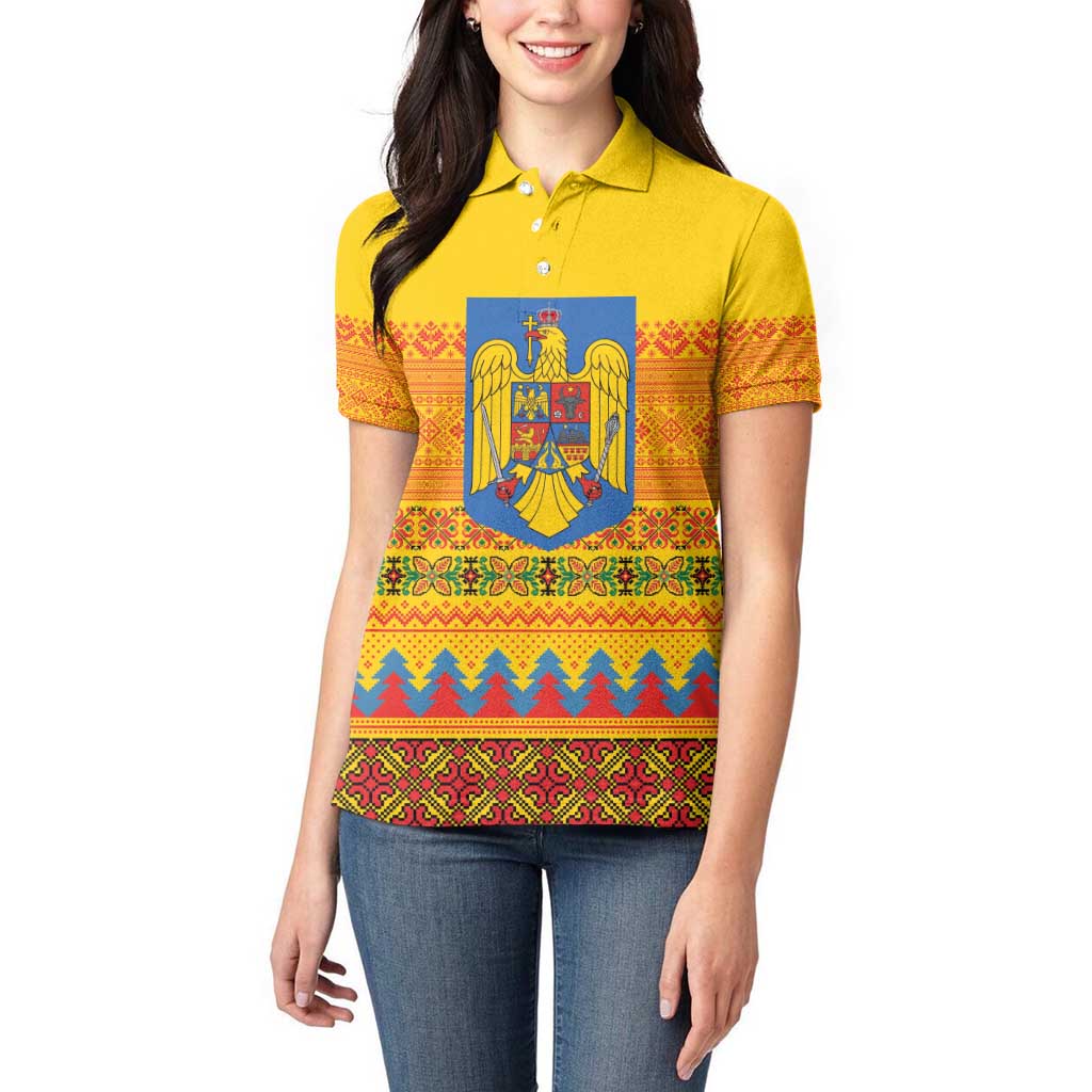 Romania Merry Christmas Women Polo Shirt Romania Emblem Traditional Folk Art - Wonder Print Shop