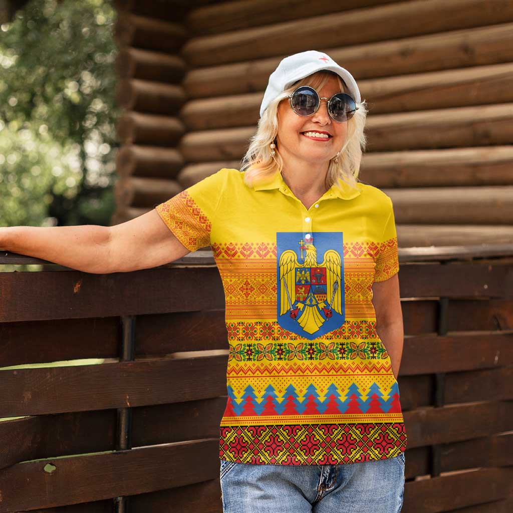 Romania Merry Christmas Women Polo Shirt Romania Emblem Traditional Folk Art - Wonder Print Shop