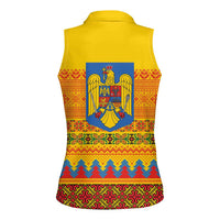 Romania Merry Christmas Women Sleeveless Polo Shirt Romania Emblem Traditional Folk Art - Wonder Print Shop