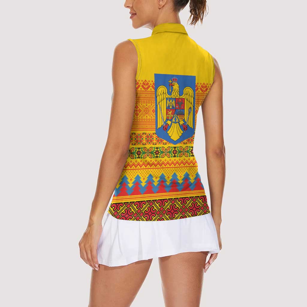 Romania Merry Christmas Women Sleeveless Polo Shirt Romania Emblem Traditional Folk Art - Wonder Print Shop