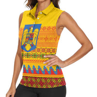 Romania Merry Christmas Women Sleeveless Polo Shirt Romania Emblem Traditional Folk Art - Wonder Print Shop