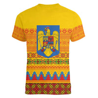 Romania Merry Christmas Women V-Neck T-Shirt Romania Emblem Traditional Folk Art - Wonder Print Shop