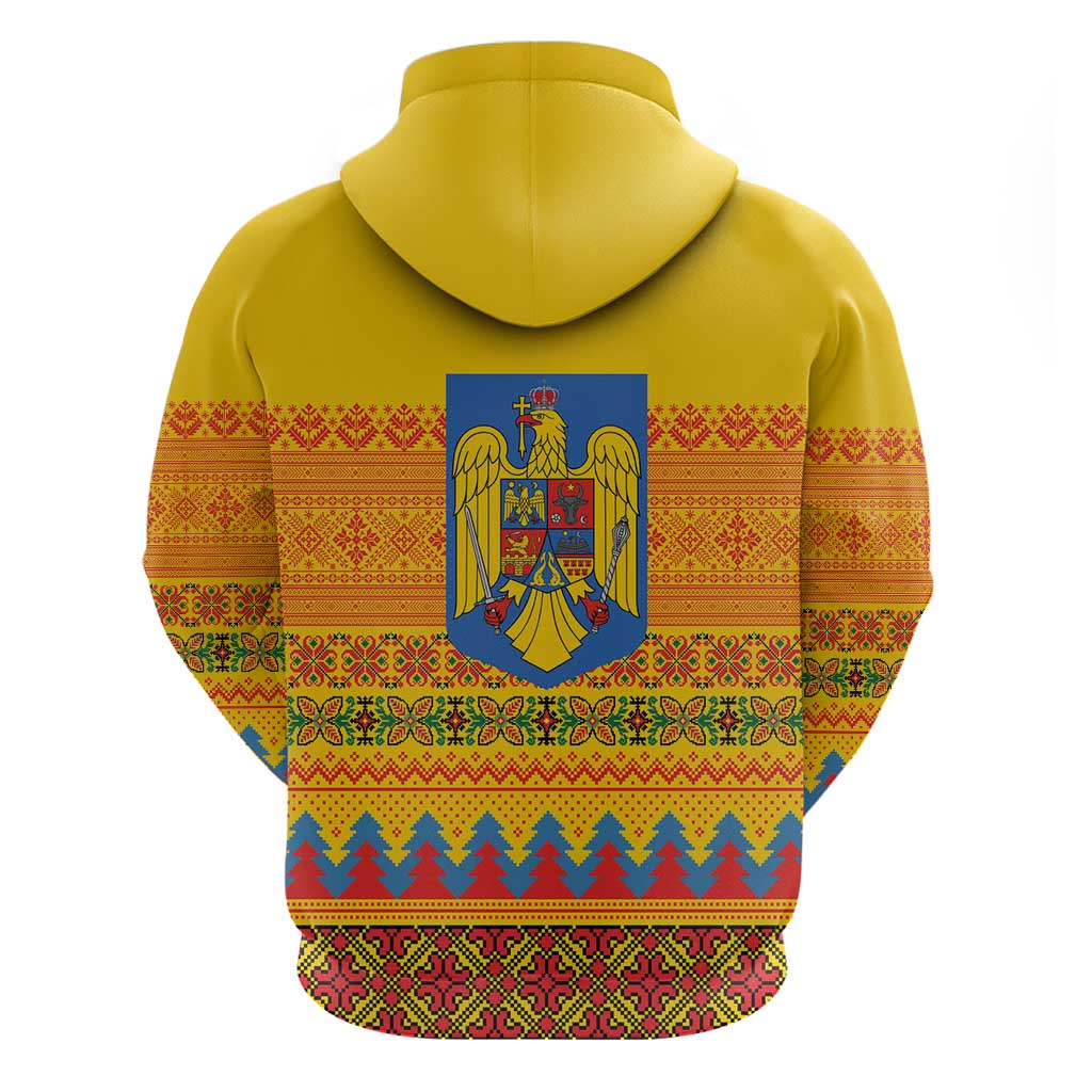Romania Merry Christmas Zip Hoodie Romania Emblem Traditional Folk Art - Wonder Print Shop