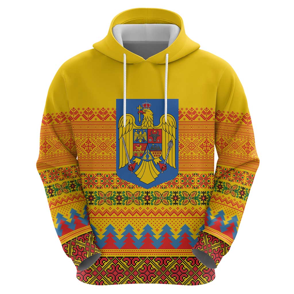 Romania Merry Christmas Zip Hoodie Romania Emblem Traditional Folk Art - Wonder Print Shop