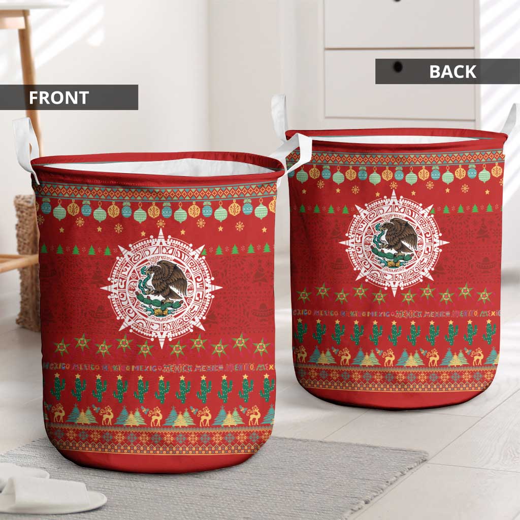 Mexico Merry Christmas Laundry Basket Mexican Cultural Emblem Xmas Style - Wonder Print Shop