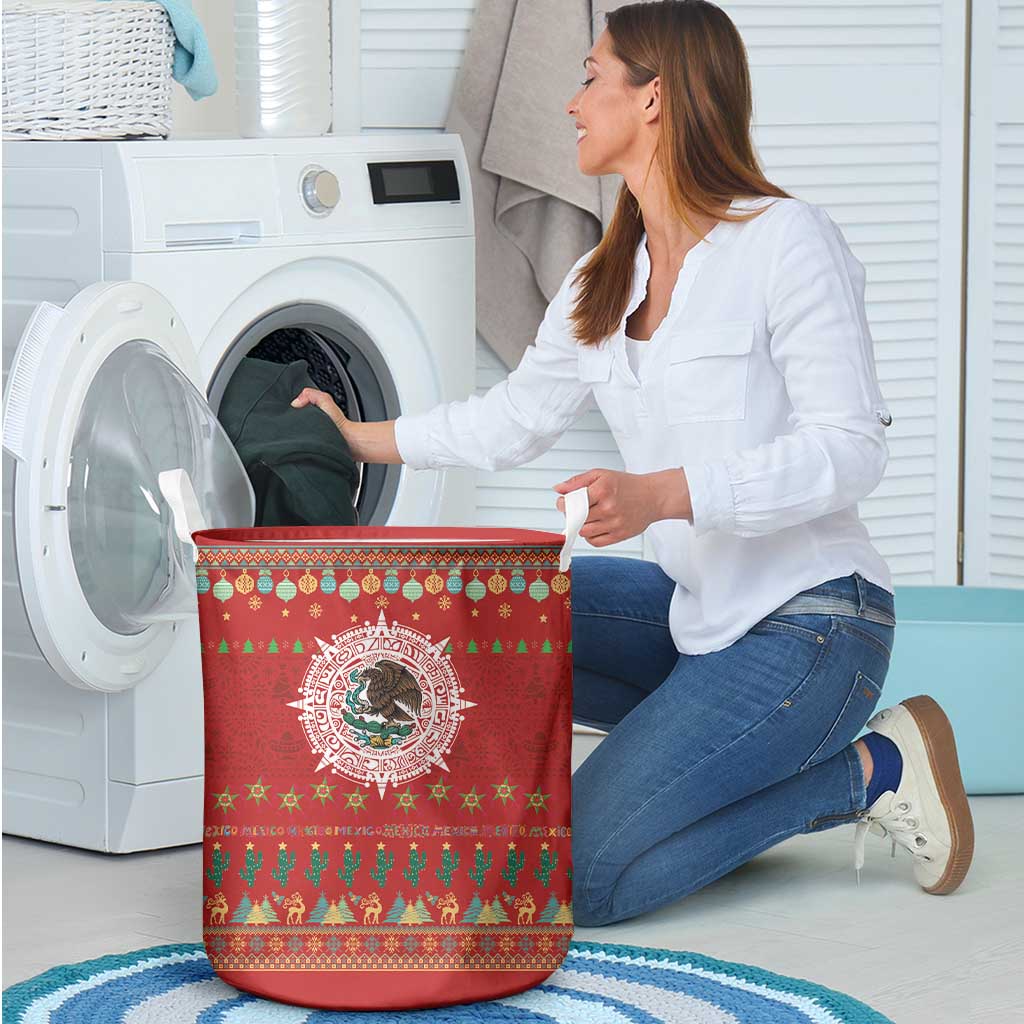 Mexico Merry Christmas Laundry Basket Mexican Cultural Emblem Xmas Style - Wonder Print Shop