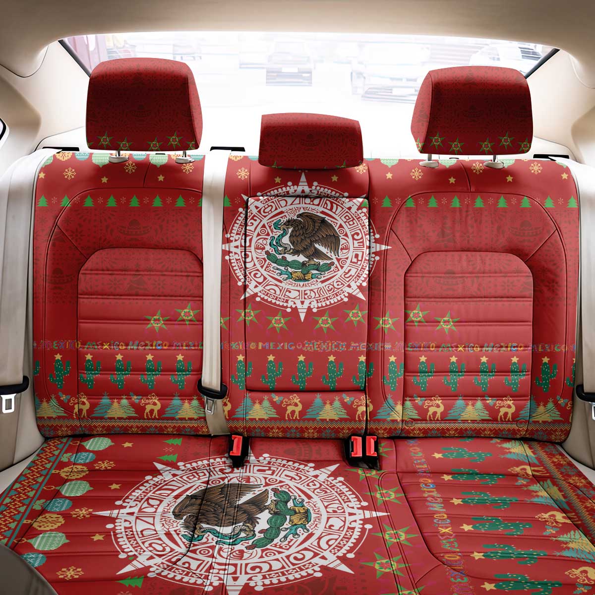 Mexico Merry Christmas Back Car Seat Cover Mexican Cultural Emblem Xmas Style - Wonder Print Shop