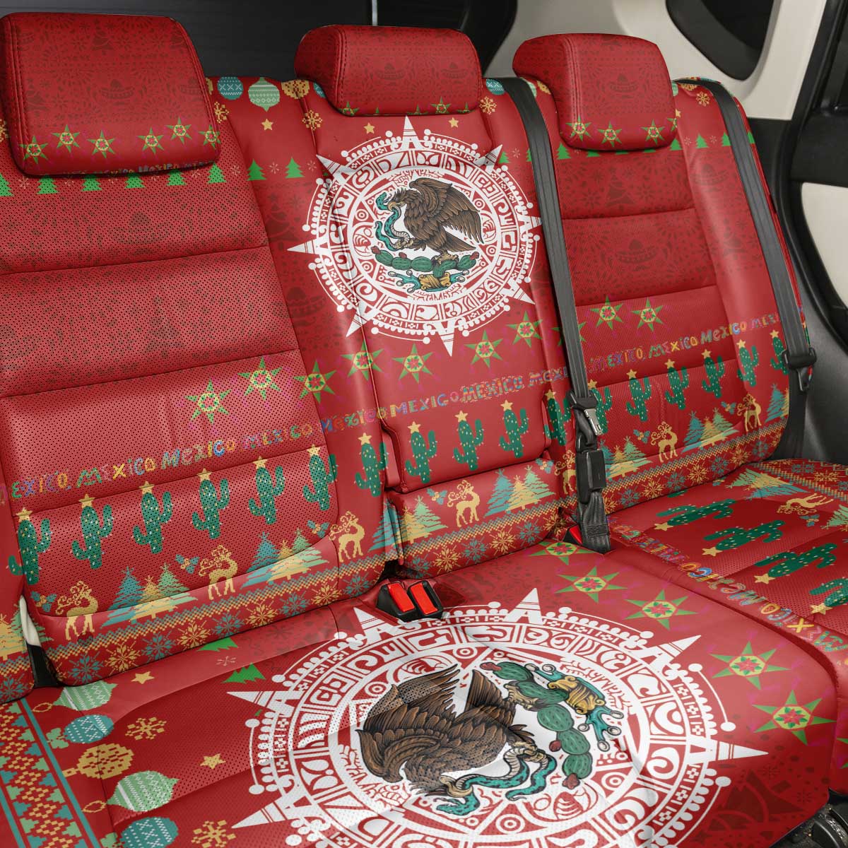 Mexico Merry Christmas Back Car Seat Cover Mexican Cultural Emblem Xmas Style - Wonder Print Shop