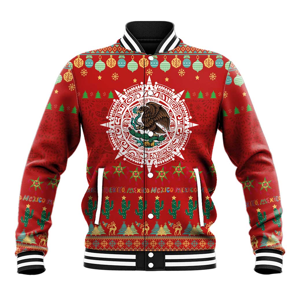 Mexico Merry Christmas Baseball Jacket Mexican Cultural Emblem Xmas Style - Wonder Print Shop