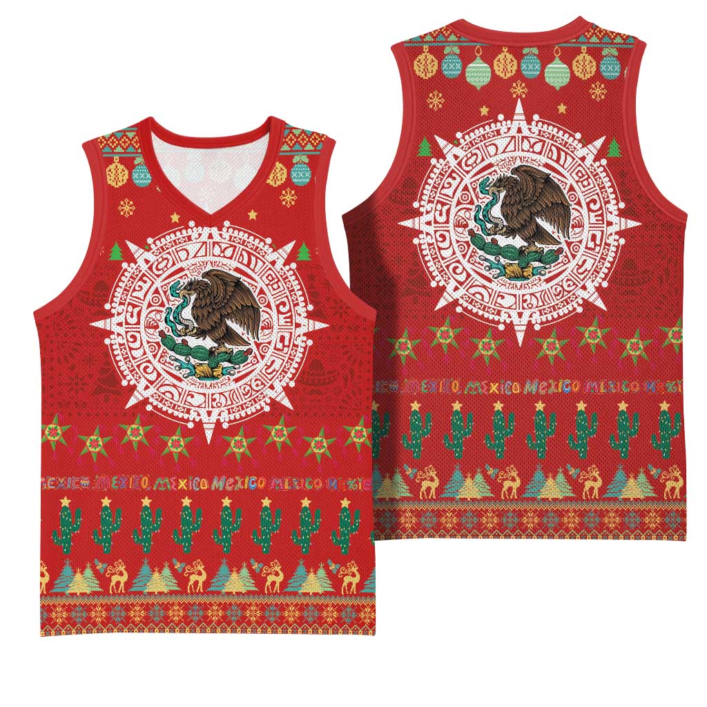 Mexico Merry Christmas Basketball Jersey Mexican Cultural Emblem Xmas Style - Wonder Print Shop