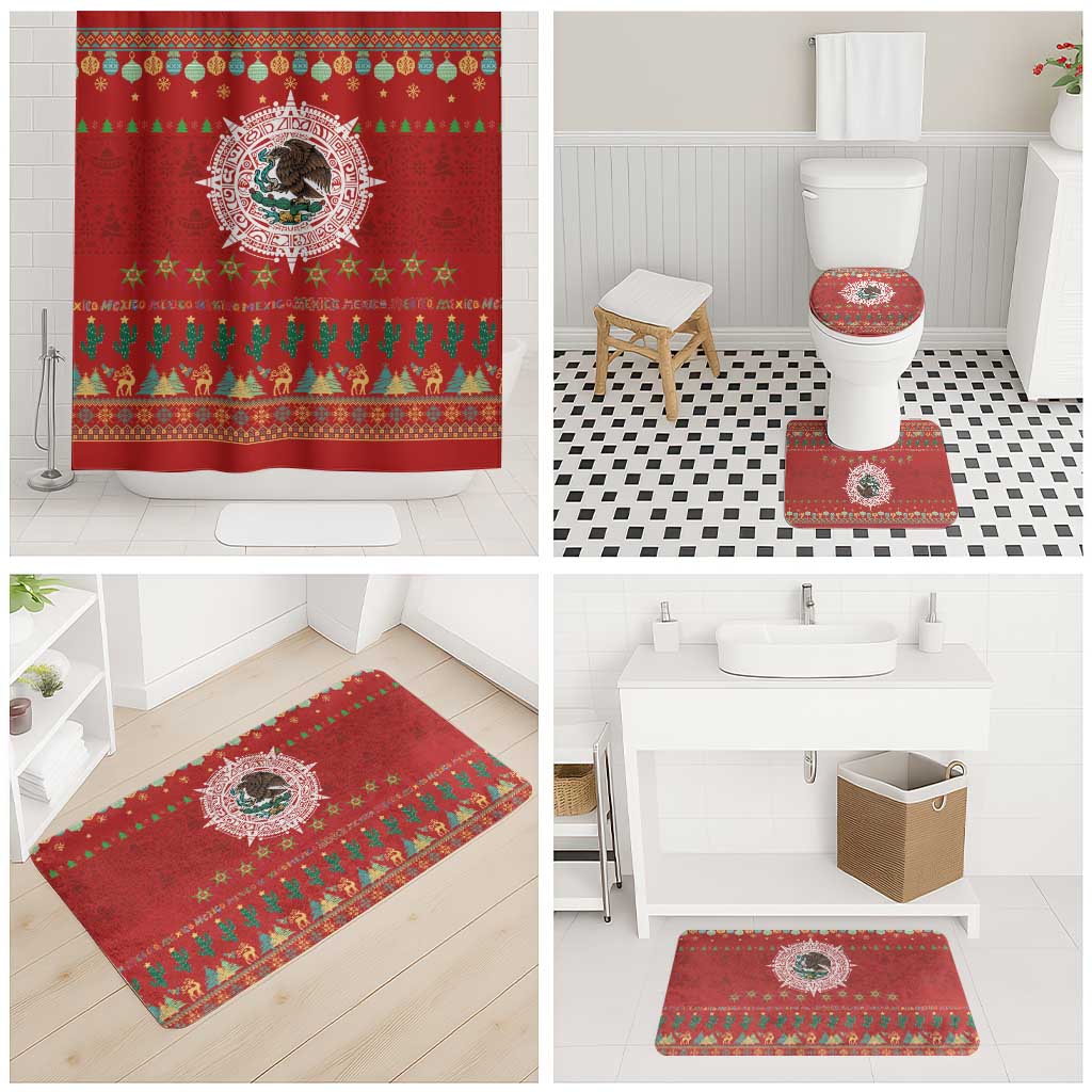 Mexico Merry Christmas Bathroom Set Mexican Cultural Emblem Xmas Style - Wonder Print Shop