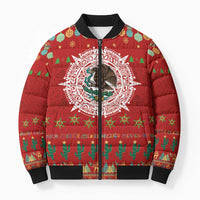 Mexico Merry Christmas Bomber Puffer Jacket Mexican Cultural Emblem Xmas Style - Wonder Print Shop