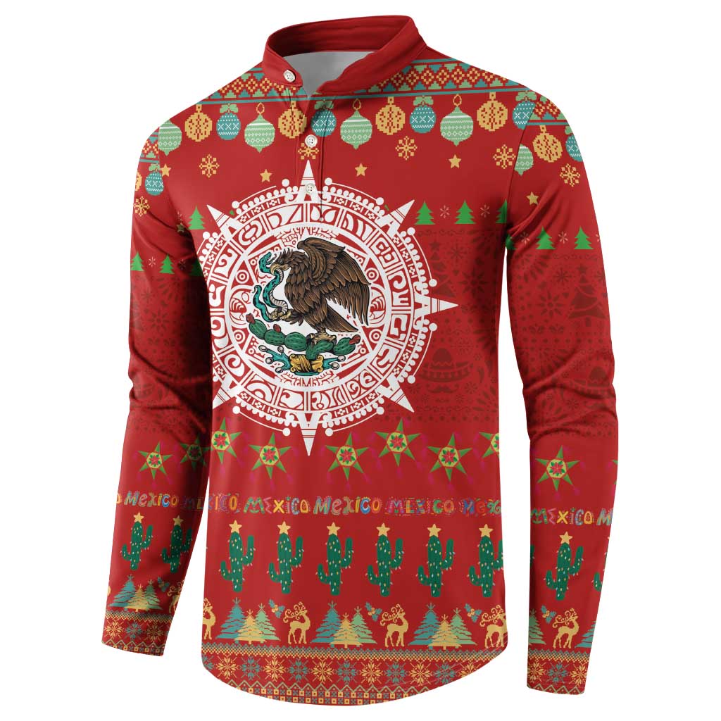 Mexico Merry Christmas Button Sweatshirt Mexican Cultural Emblem Xmas Style - Wonder Print Shop