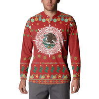 Mexico Merry Christmas Button Sweatshirt Mexican Cultural Emblem Xmas Style - Wonder Print Shop