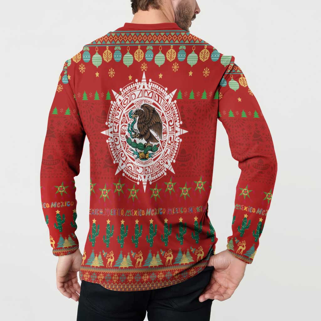 Mexico Merry Christmas Button Sweatshirt Mexican Cultural Emblem Xmas Style - Wonder Print Shop