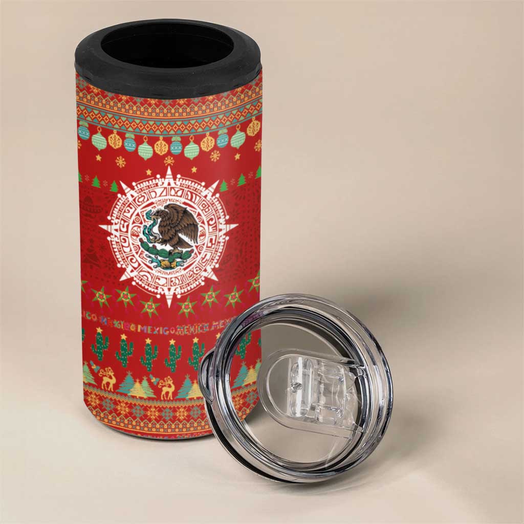 Mexico Merry Christmas 4 in 1 Can Cooler Tumbler Mexican Cultural Emblem Xmas Style - Wonder Print Shop