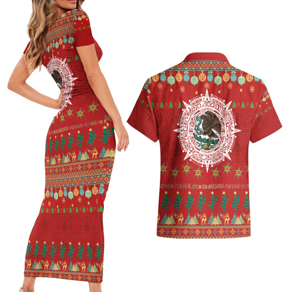 Mexico Merry Christmas Couples Matching Short Sleeve Bodycon Dress and Hawaiian Shirt Mexican Cultural Emblem Xmas Style - Wonder Print Shop