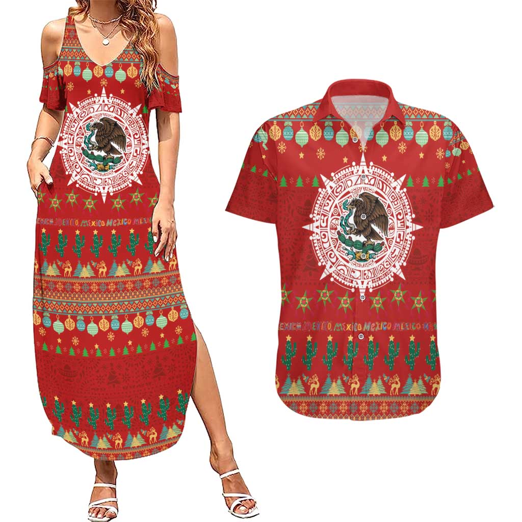 Mexico Merry Christmas Couples Matching Summer Maxi Dress and Hawaiian Shirt Mexican Cultural Emblem Xmas Style - Wonder Print Shop