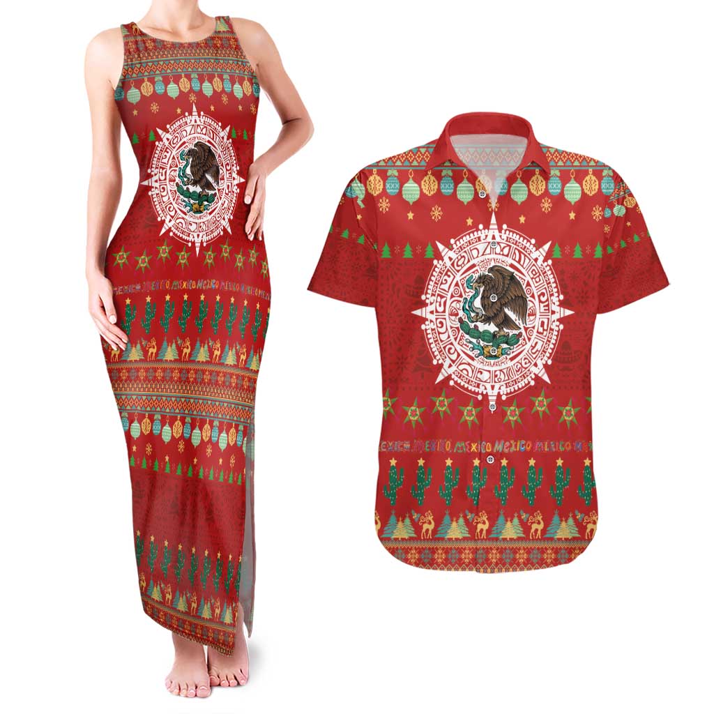Mexico Merry Christmas Couples Matching Tank Maxi Dress and Hawaiian Shirt Mexican Cultural Emblem Xmas Style - Wonder Print Shop
