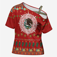 Mexico Merry Christmas Cross Shoulder Shirt Mexican Cultural Emblem Xmas Style - Wonder Print Shop