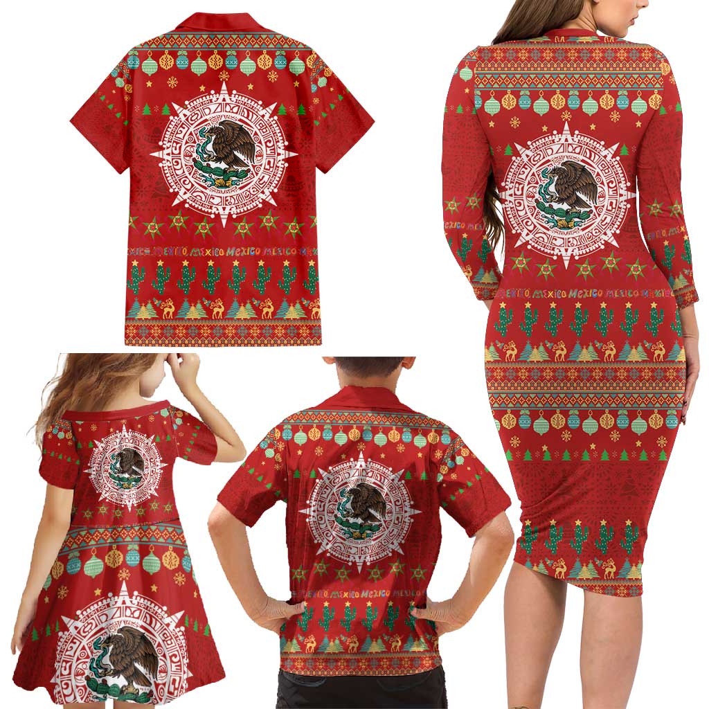 Mexico Merry Christmas Family Matching Long Sleeve Bodycon Dress and Hawaiian Shirt Mexican Cultural Emblem Xmas Style - Wonder Print Shop
