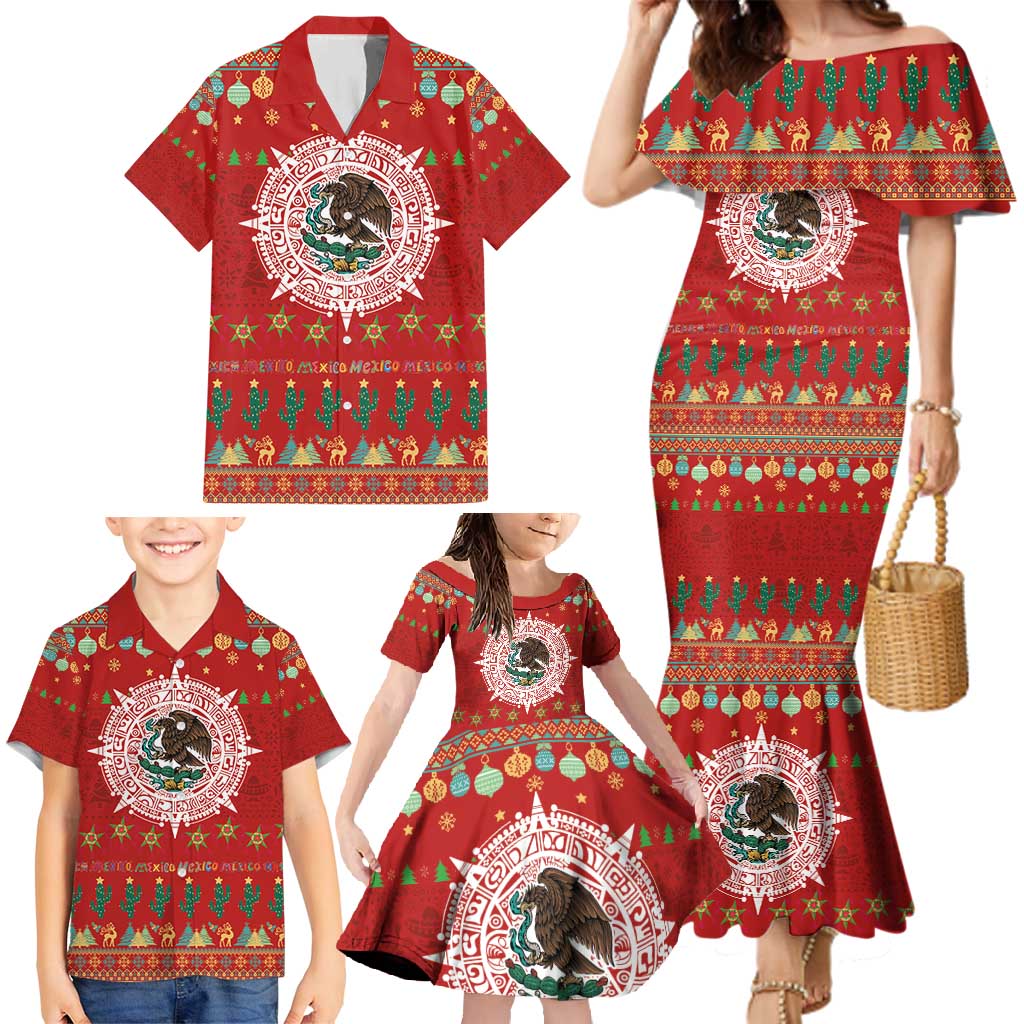Mexico Merry Christmas Family Matching Mermaid Dress and Hawaiian Shirt Mexican Cultural Emblem Xmas Style - Wonder Print Shop