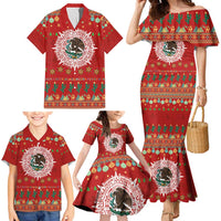 Mexico Merry Christmas Family Matching Mermaid Dress and Hawaiian Shirt Mexican Cultural Emblem Xmas Style - Wonder Print Shop