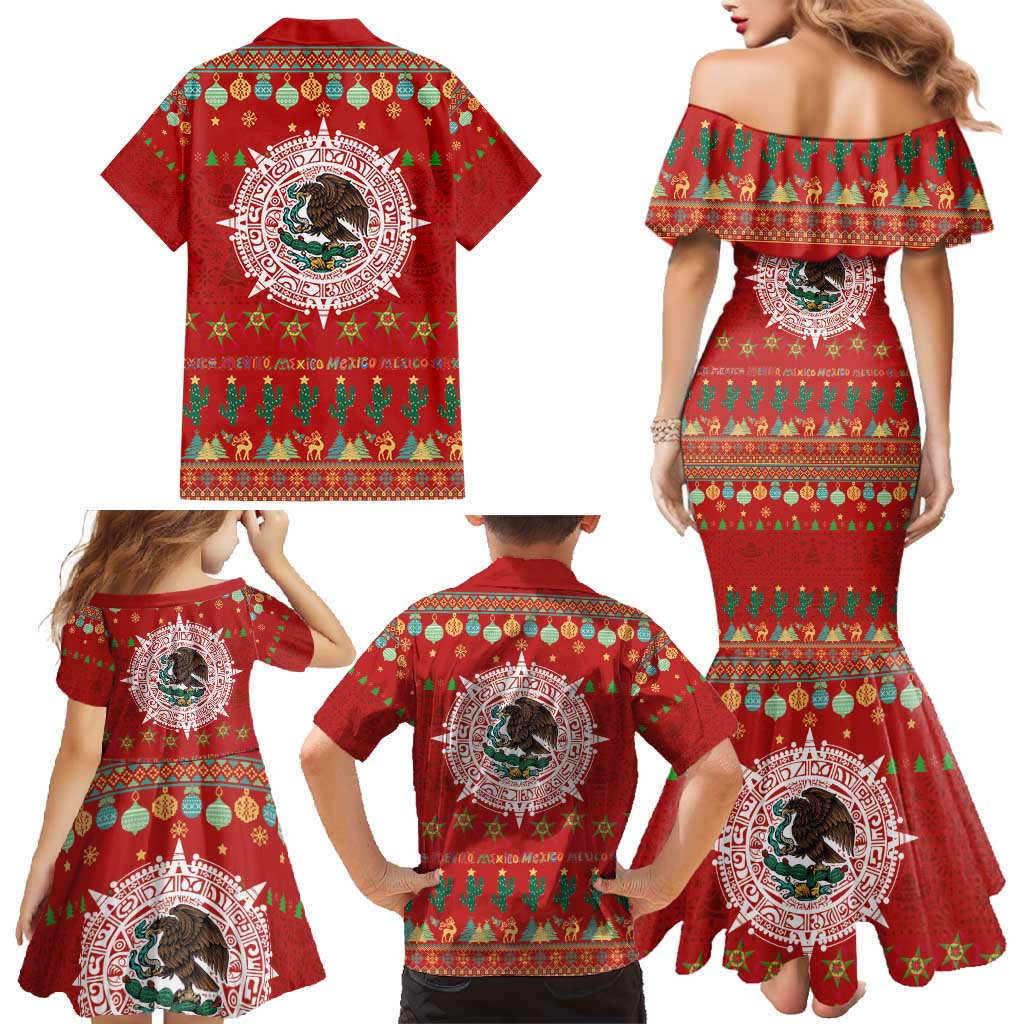 Mexico Merry Christmas Family Matching Mermaid Dress and Hawaiian Shirt Mexican Cultural Emblem Xmas Style - Wonder Print Shop
