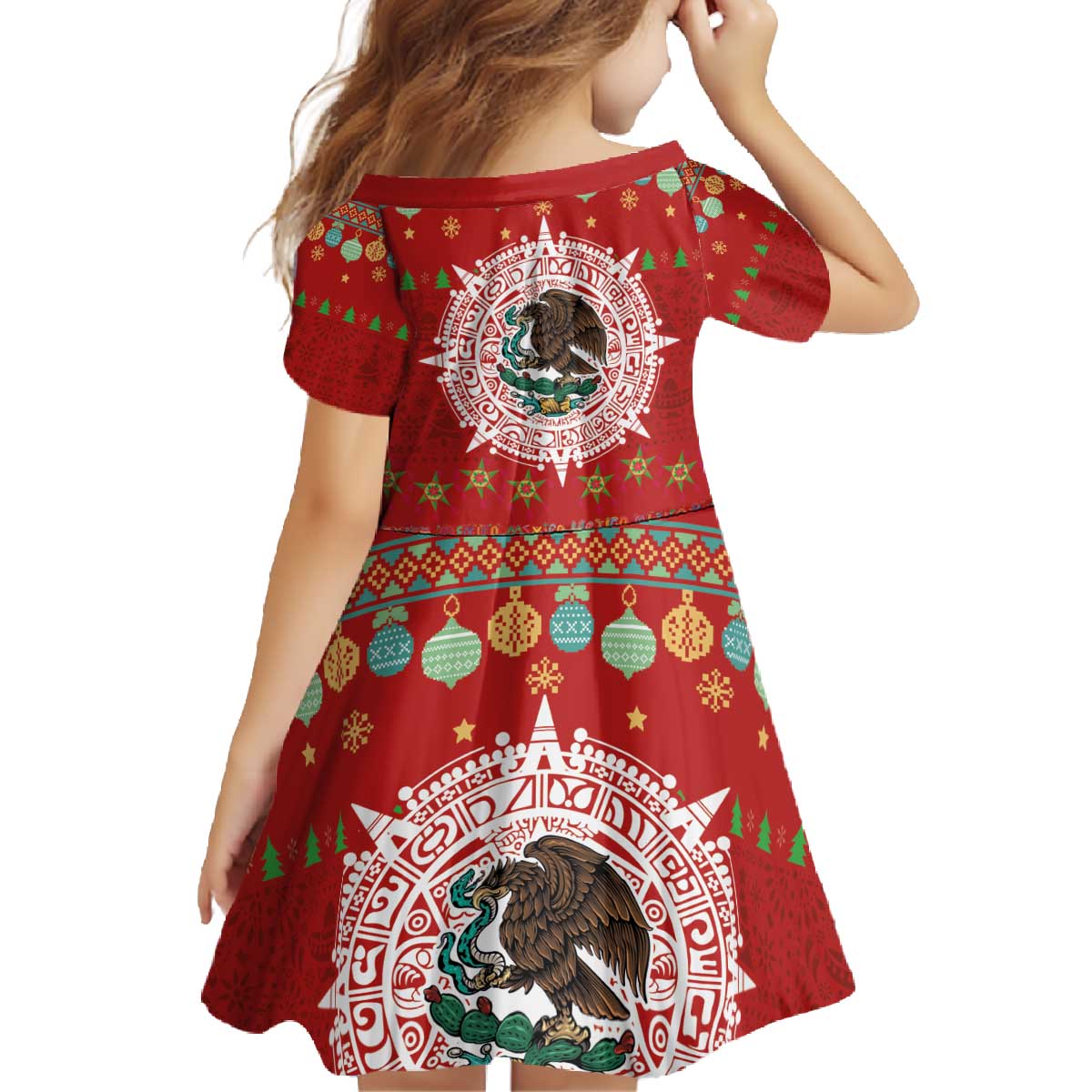Mexico Merry Christmas Family Matching Off The Shoulder Long Sleeve Dress and Hawaiian Shirt Mexican Cultural Emblem Xmas Style - Wonder Print Shop