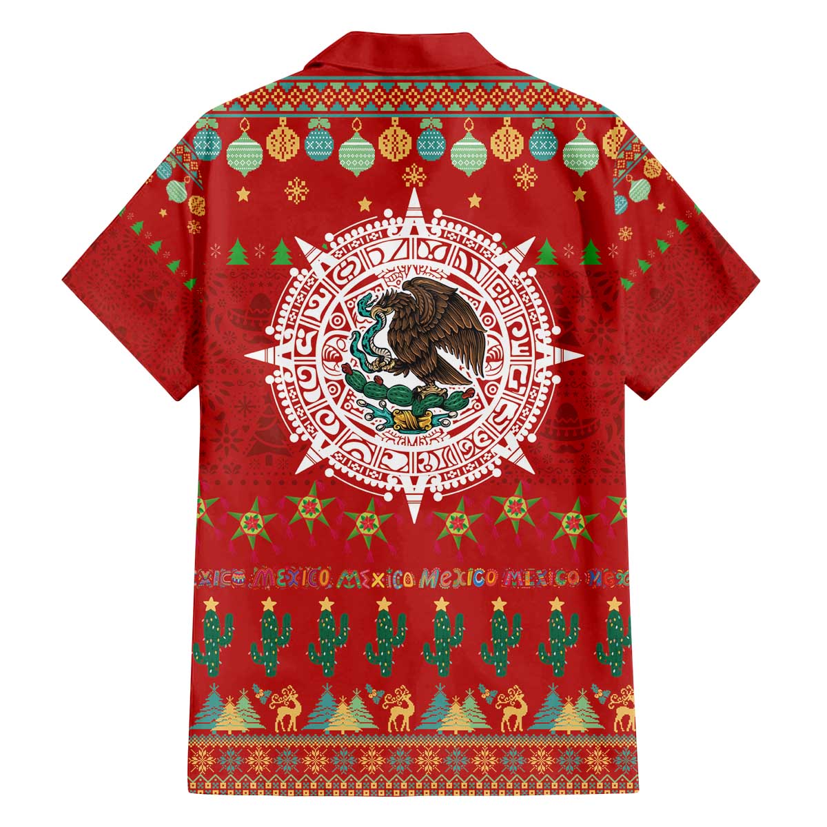 Mexico Merry Christmas Family Matching Off The Shoulder Long Sleeve Dress and Hawaiian Shirt Mexican Cultural Emblem Xmas Style - Wonder Print Shop