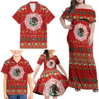 Mexico Merry Christmas Family Matching Off Shoulder Maxi Dress and Hawaiian Shirt Mexican Cultural Emblem Xmas Style - Wonder Print Shop