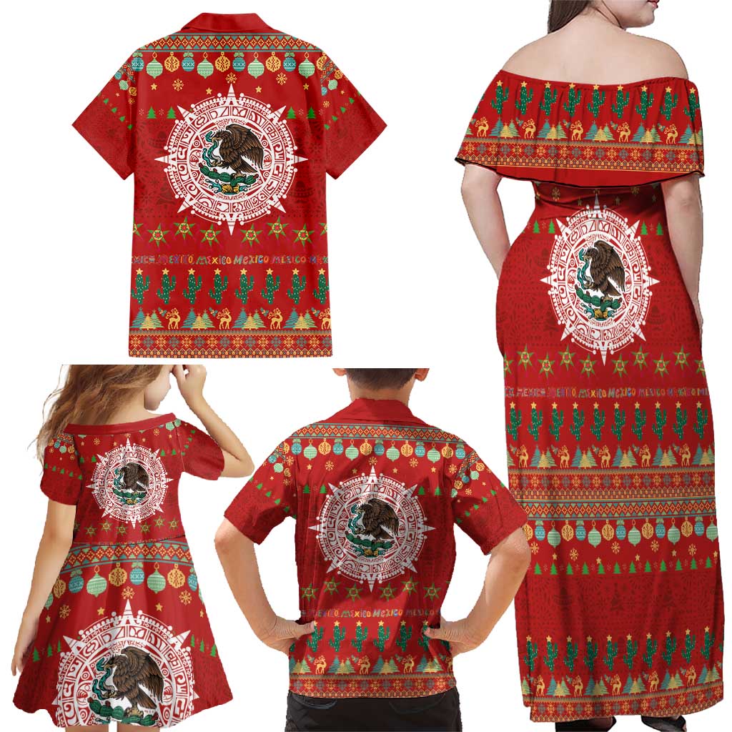 Mexico Merry Christmas Family Matching Off Shoulder Maxi Dress and Hawaiian Shirt Mexican Cultural Emblem Xmas Style - Wonder Print Shop
