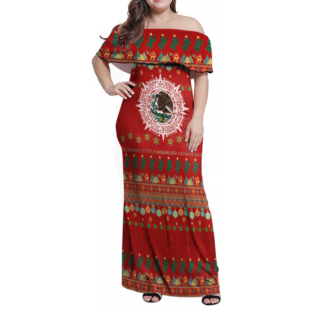 Mexico Merry Christmas Family Matching Off Shoulder Maxi Dress and Hawaiian Shirt Mexican Cultural Emblem Xmas Style - Wonder Print Shop