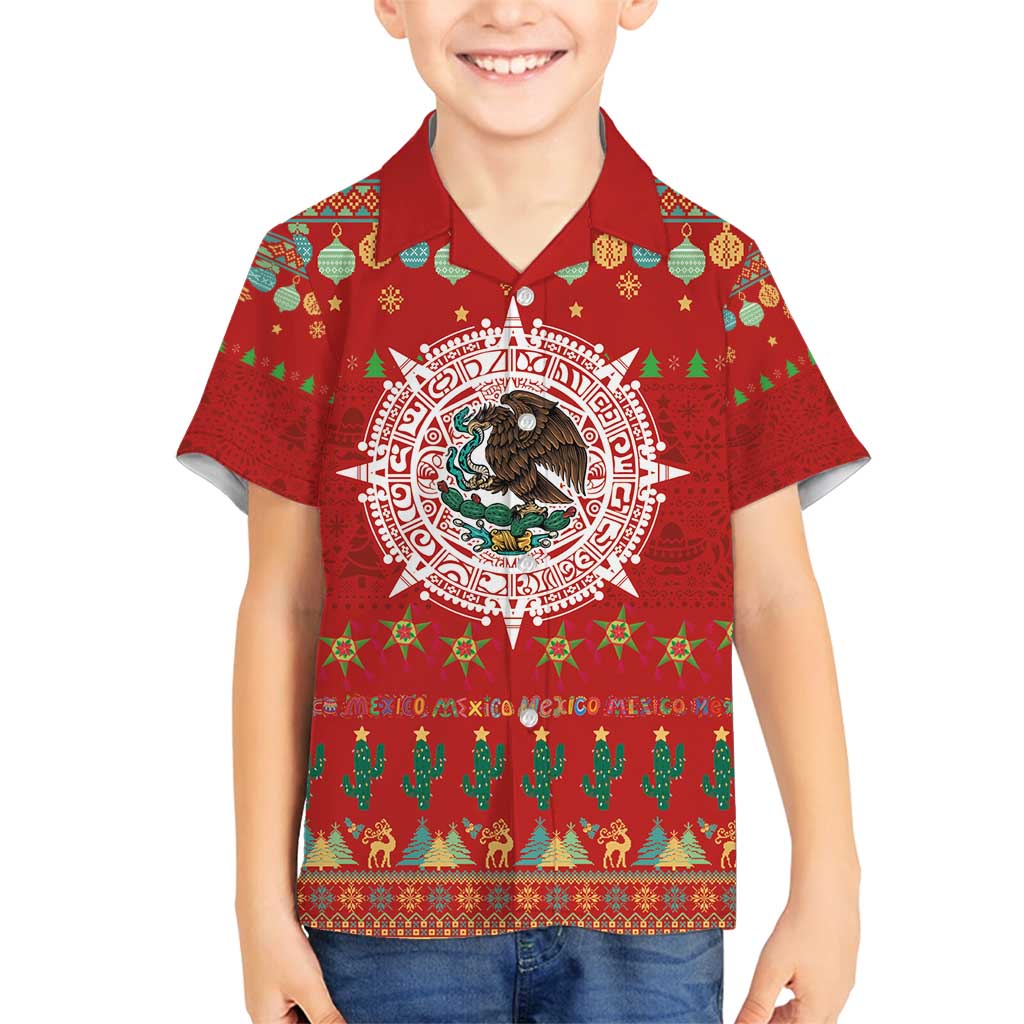 Mexico Merry Christmas Family Matching Off Shoulder Maxi Dress and Hawaiian Shirt Mexican Cultural Emblem Xmas Style - Wonder Print Shop
